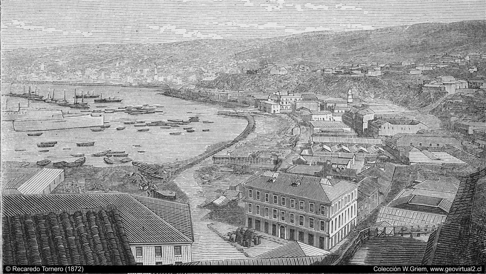 Vista al puerto de Valparaíso desde cerro Castillo en Valparaíso, Chile