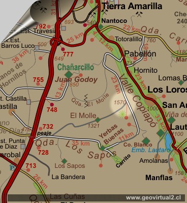 Mapa del Llano Tirado, Region de Atacama - Chile