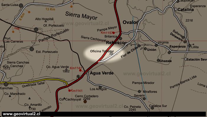 Mapa de la oficina Tricolor, Desierto de Atacama, Chile