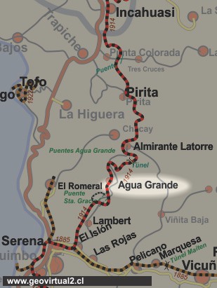 Carta del ferocarril en Agua Grande, Región de Coquimbo