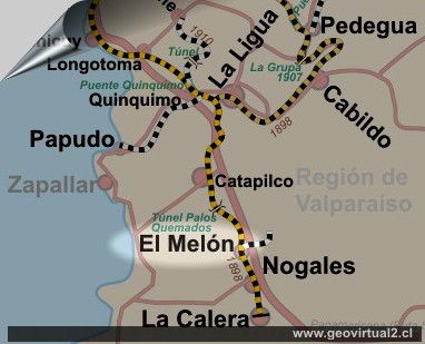 Mapa del FFCC El Melón, Chile