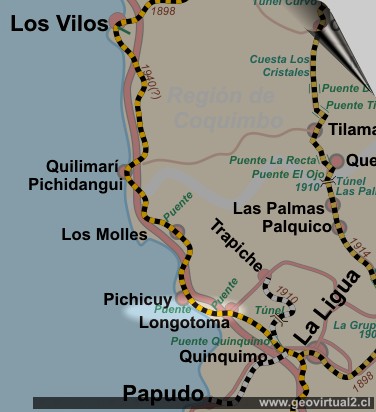 Mapa puente Longotoma, longitudinal, Chile