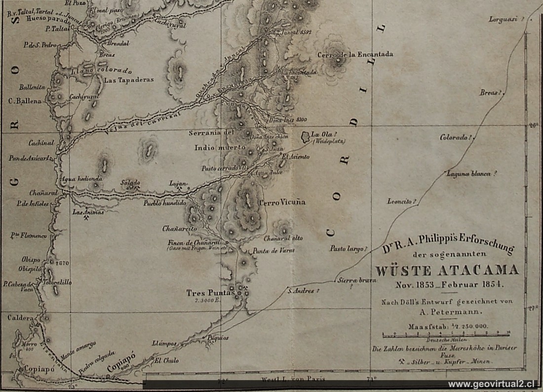 Karte der Atacama-Wüste von Philippi 1856