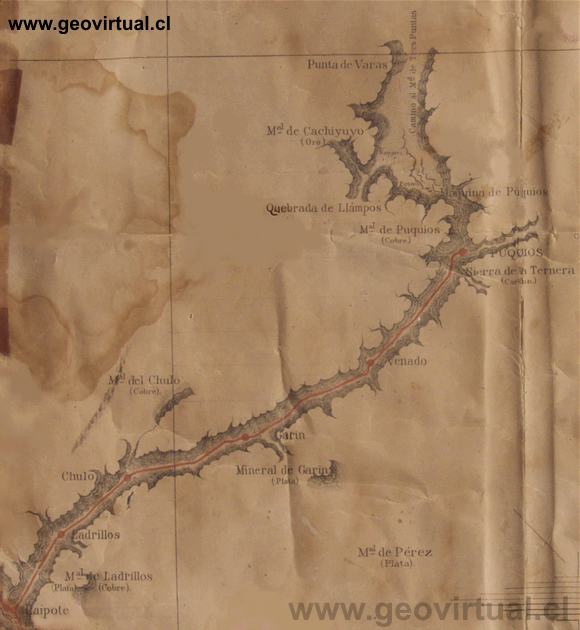 Carta de Sayago (1882) FFCC de Copiapó - Puquios