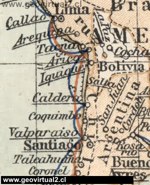 Kunz 1890: Posición de Caldera en la Costa de Sudamérica