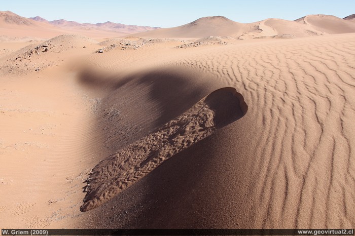 Slumping o asentamiento en una duna