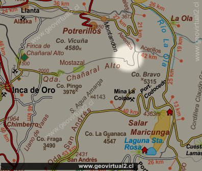 Carta del sector Portezuelo Cienaga, Atacama - Chile