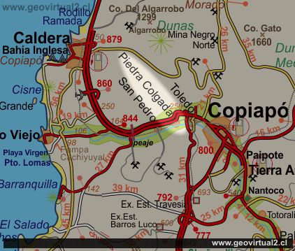 Carta de los alrededores de Piedra Colgada