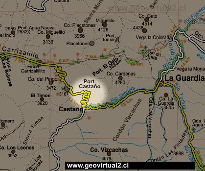 Karte vom Bereich des Castano Passes in der Atacama-Wüste, Chile