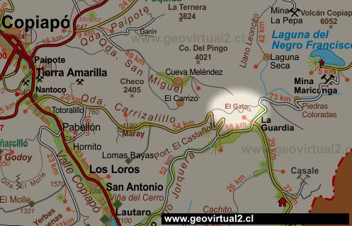 Karte vom Pass El Gato en Atacama, Chile