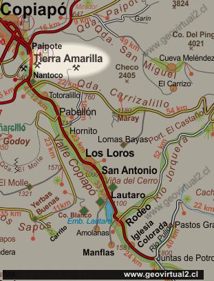 Strassenkarte, Copiapo in das obere Copiapo - Tal Atacama, Chile