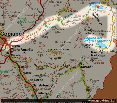 Mapa de Copiapó a laguna Negro Francisco por Santa Rosa