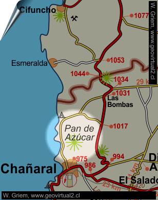 Lagekarte vom Nationalpark Pan de Azucar im Norden Chiles