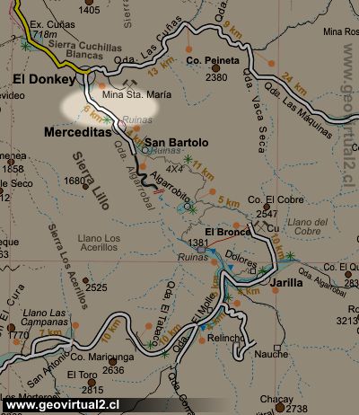 Carta del sector Donkey - Merceditas - Jarrillas en la Region Atacama, Chile 