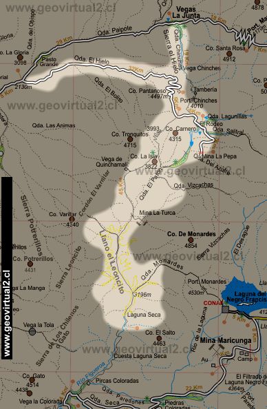 Mapa del sector El Hielo, Patón; Región Atacama