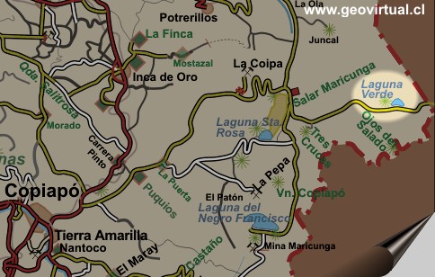 Karte dee Laguna Verde in den Hochanden von Atacama