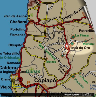 Road map of Inca de Oro - Atacama desert, Chile