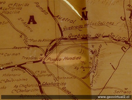 Mapa FFCC de Pueblo Hundido 1918