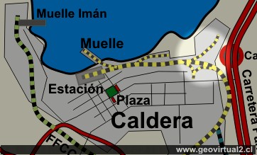 Carta de las línea ferreas cerca de la Costa, Chile