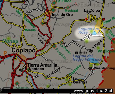 Lagekarte der Lagune Santa Rosa in den chilenischen Anden der Atacama Region