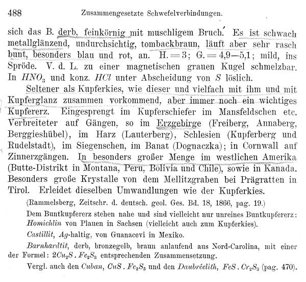 Bornita, Buntkupfererz - texto de Max Bauer, 1904