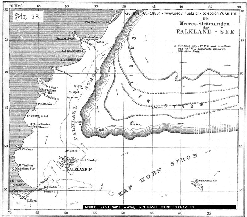 Mapa del Atlántico sur, con plataforma continental