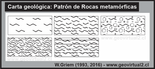 Patron de rocas metamórficas en cartas geológicas