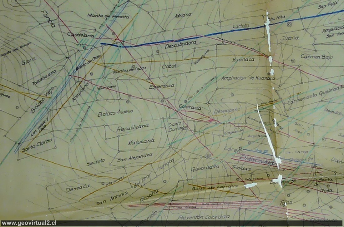Carta de las pertenencias y vetas de Chañarcillo en la Región de Atacama, Chile