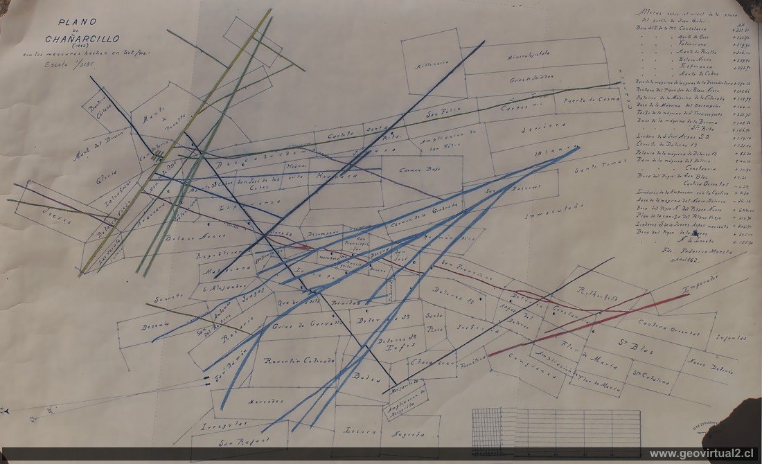 Plano de pertenencias mineras de Chañarcillo en Atacama