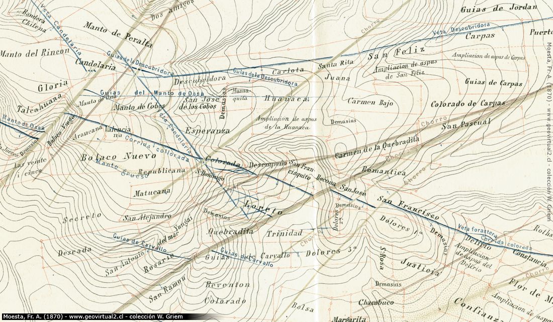 Detalle del plano de las pertenencias de Moesta, 1862 - 1870