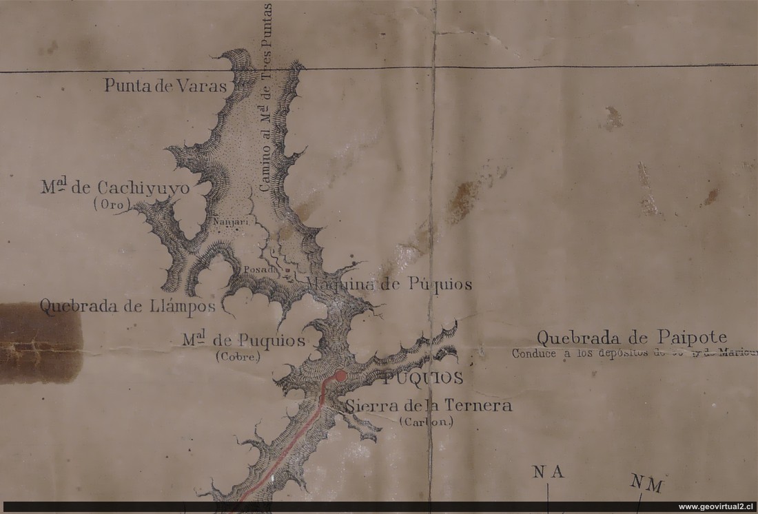 Carta de Sayago 1882 - Puquios de Atacama, Chile