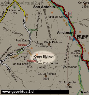 Carta del sector minas cerro Blanco en la región de Atacama - Chile