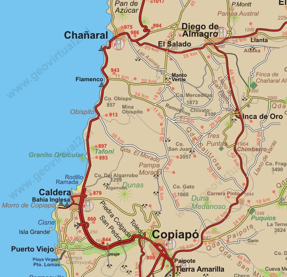 Carta Copiapo - Diego de Almagro - Chañaral, Region Atacama, Chile