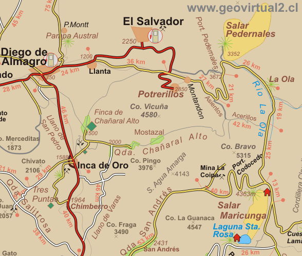 Carta de Atacama: Inca de Oro - Diego de Almargo - La Ola - Pedernales 