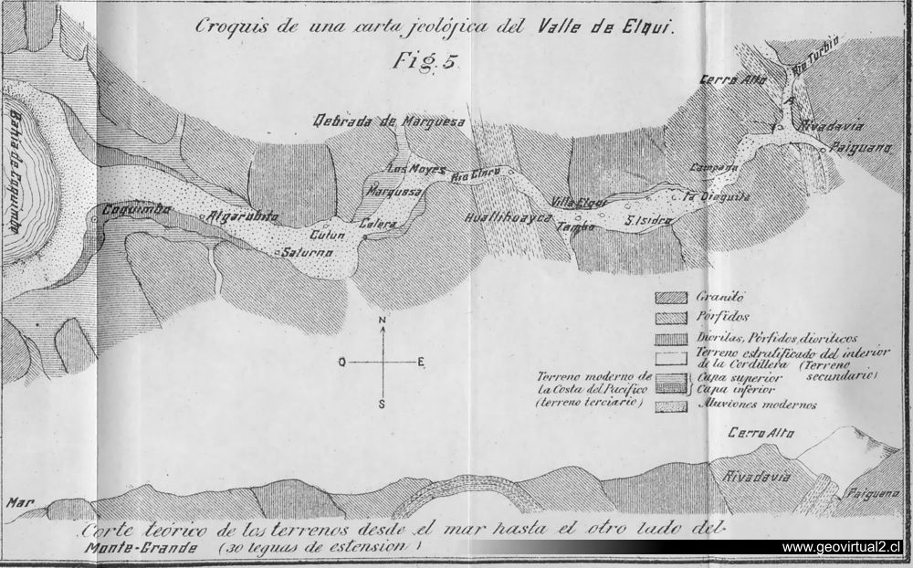 Mapa de Domeyko, valle del Elqui, Chile